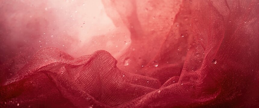 Background of Red Caprone fabric with pattern, vintage texture, and abstract design, including light wall roses and grunge accents
