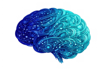 Digital brain displaying interconnected neurons, representing artificial intelligence, complex thinking, and innovative ideas