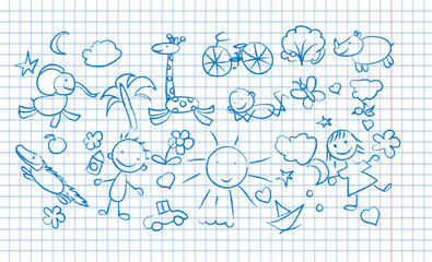 Hand Drawn Pencil Doodle Set with Minimalist People and Abstract Scribbles