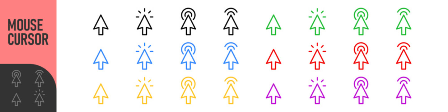 Mouse cursor click icon, flat style, computer clicking arrow - Mouse arrow pointer icon symbol. Color icon set