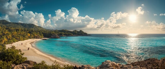 Fototapeta premium Beach and tropical sea, sky, summer vacation, travel, nature scenery, sea and blue ocean