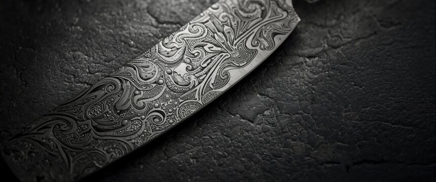 Background featuring Damask steel pattern in close detail