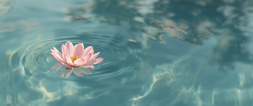 Floating Pink flower (Pink Powder puff or Pink head Powder puff or Calliandra haematocephala Hassk) on water in the pool