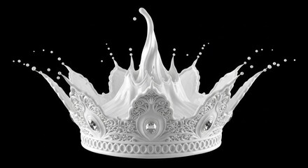 White milk or yogurt splash in regal crown shape. Dairy product concept for luxurious food and beverage advertising.