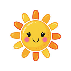 Obraz premium Cute cartoon sun character with a happy face, isolated on a transparent background, perfect for summer and weather themes