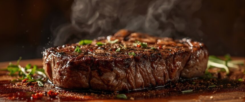 Aged wagyu porterhouse T-bone steak grilled medium rare with spices and herbs for barbecue