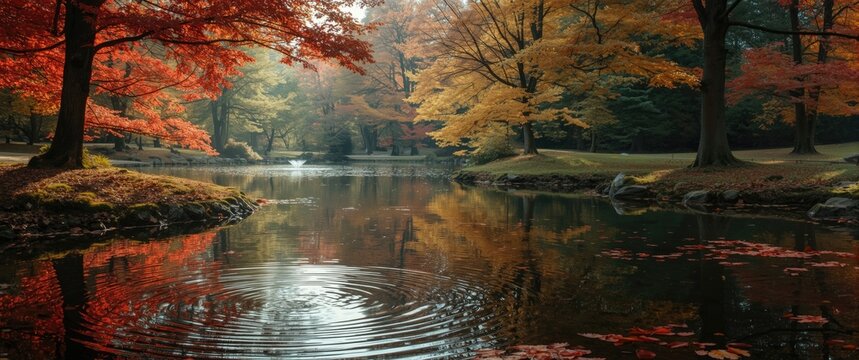 Beautiful Pond Scene in the Autumn Park