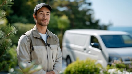 A trusted local gardener arrives in a dedicated van, symbolizing professional gardening services, reliability, and complete landscape maintenance solutions. cinematic color correction, natural