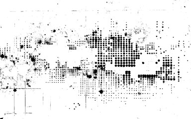 Abstract Grunge Halftone Pattern Overlay. Black and White Dirty Halftone Texture