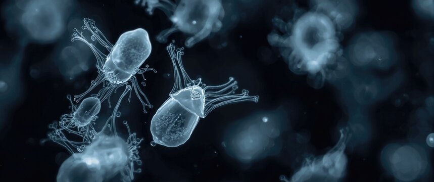 Euglena genus: single-celled flagellate eukaryotes viewed under a microscope