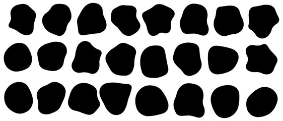 Vector set of 24 black organic blob shapes abstract, irregular silhouettes patterns, textures and modern minimalist design elements. 