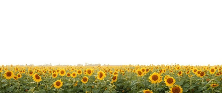 Sunflower field under a white sky