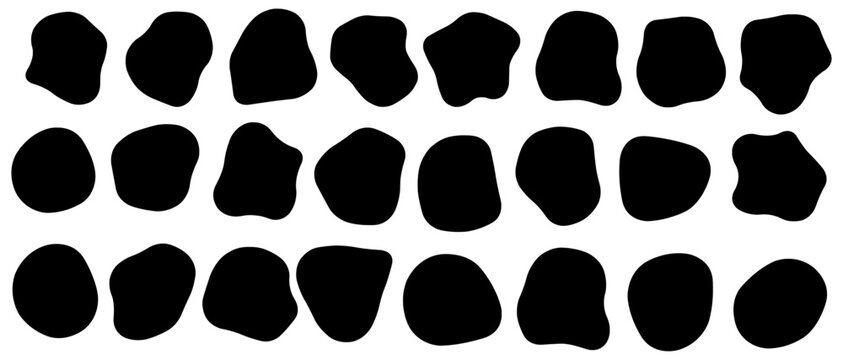 Vector set of 24 black organic blob shapes abstract, irregular silhouettes  patterns, textures and modern minimalist design elements. 