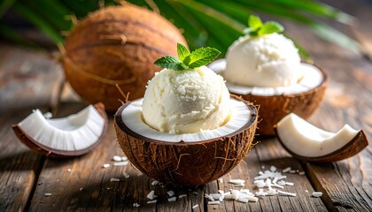 Coconut Ice Cream in Coconut Shells.