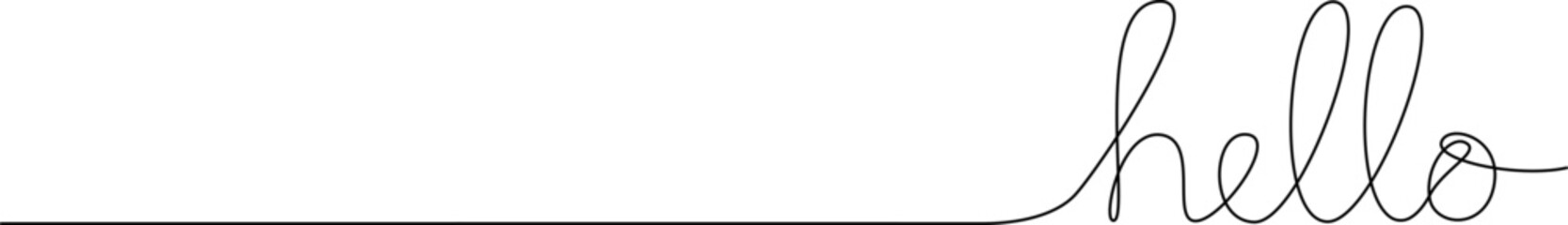 continuous line drawing of handwritten word hello, line art vector illustration