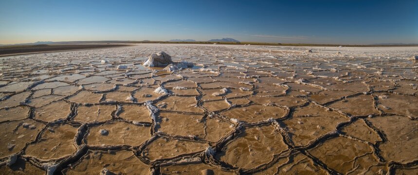 Lagoon Floor Covered with Saltpeter in a Semi-Desert Landscape