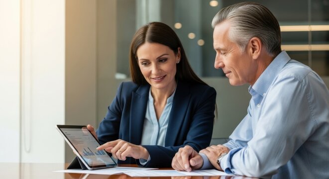 Business professionals analyzing data - Powered by Adobe