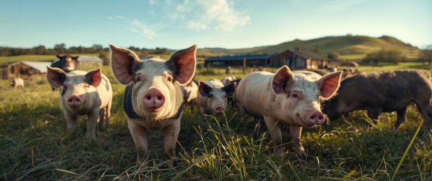 Pig and cattle on a farm