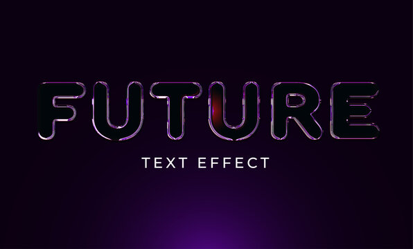 Future 3d editable dark neon glass text effect, modern sci-fi futuristic purple glowing cyberpunk text style template