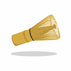 Japanese matcha green tea whisk vector. Hand whisk tea with bamboo. Traditional asian drink preparation. Healthy lifestyle and zen culture.