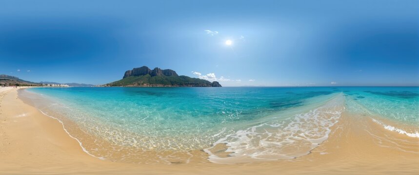 A 180-degree view of San Vito Lo Capo, the charming Sicilian seaside resort famed for its beach and bay, framed by Monte Monaco