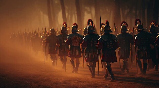 Medieval Knights Marching through Forest.