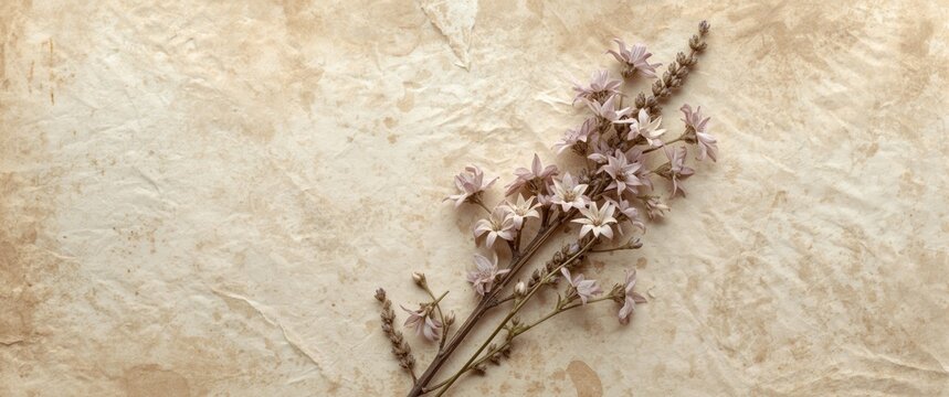 Background of aged textured paper with limonium flowers