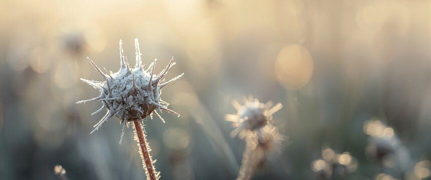 Close-up shot of winter meadow with frost and thorns - Powered by Adobe