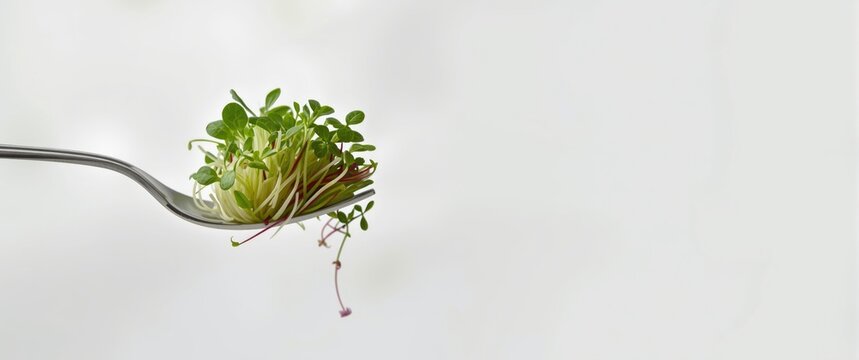 Different microgreens arranged on a fork