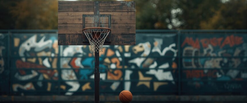 Basketball hoop situated on an outdoor court