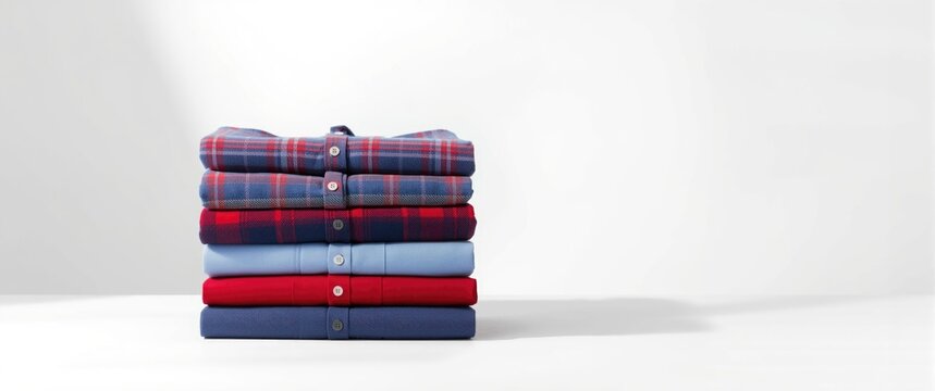 White background with a stack of shirts