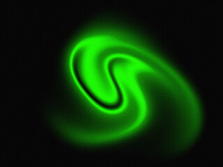 Vibrant green swirl of energy against a dark, grainy background