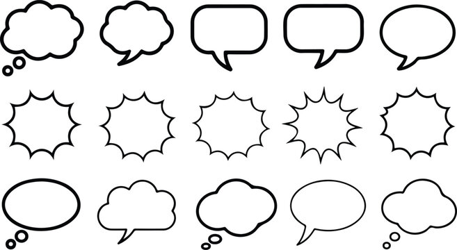 Comic Speech Bubble Outline Icon Set Dialogue Boxes, Thought Balloons, and Text Clouds
