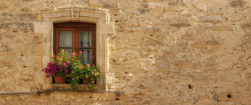 Picturesque stone house window in Byblos, Lebanon