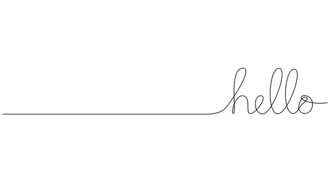animated continuous line drawing of handwritten word hello, line art animation