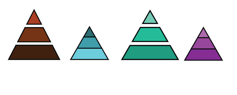 Colorful pyramid chart infographic with segmented levels ,Levels of triangular pyramid,  Levels of triangular pyramid. Triangle pyramid icon.