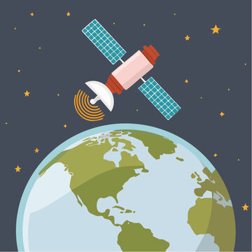 Plan&egrave;te Terre dans l&rsquo;espace avec satellite en orbite