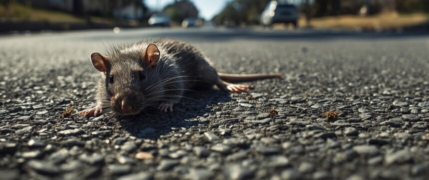 Detailed view of a deceased rat found on the road post pest removal