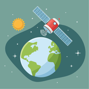Plan&egrave;te Terre dans l&rsquo;espace avec satellite en orbite