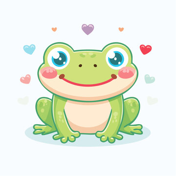 Grenouille mignonne entour&eacute;e de c&oelig;urs &ndash; illustration joyeuse et enfantine