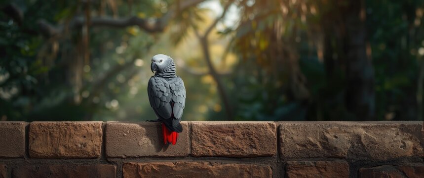 Wall-mounted African grey parrot