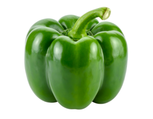 Vibrant Green Bell Pepper: A close-up shot of a fresh, bright green bell pepper, showcasing its smooth texture and rich color. It's a symbol of freshness and healthy eating.