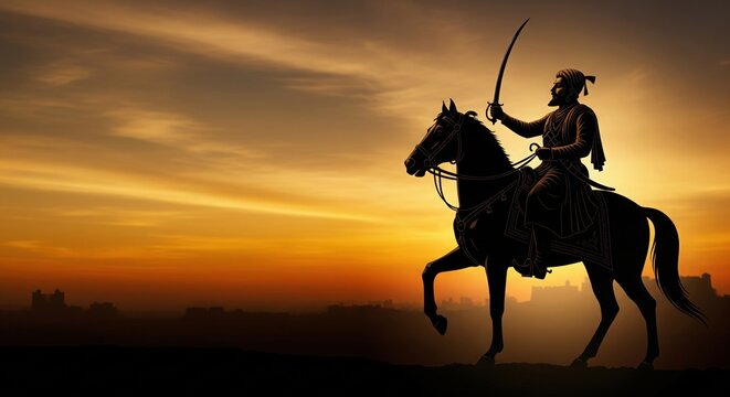 Chhatrapati Shivaji Maharaj Riding Horse Silhouette Illustration