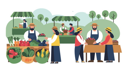Fototapeta premium Vibrant Farmers Market Scene Showcasing Fresh Produce, Local Vendors, and Community Interaction