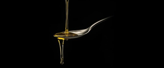 Black background with olive oil on a spoon