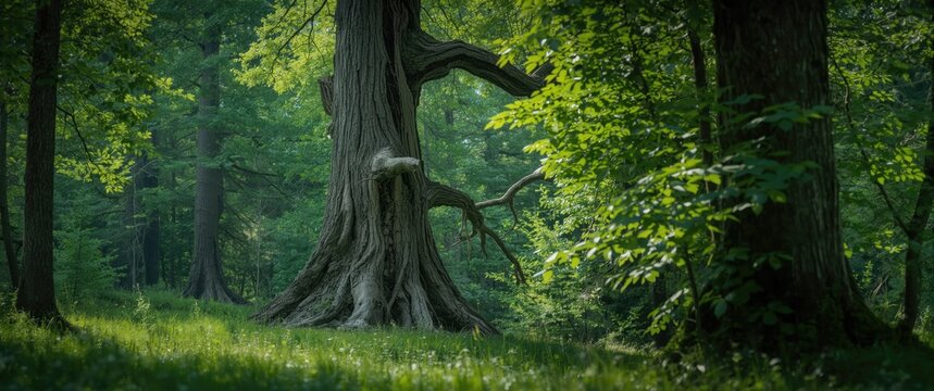 Green and thriving summery old-growth boreal forest featuring lots of dead wood in Estonia, Northern Europe