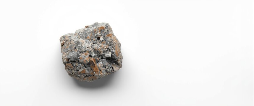 Unprocessed granite isolated against white, a felsic intrusive igneous rock characterized by granular and phaneritic texture