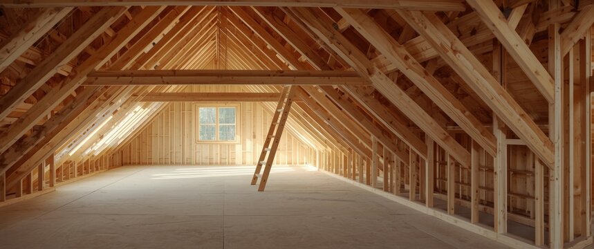 Spacious Attic in Progress with Visible Wooden Beams and Structural Framework