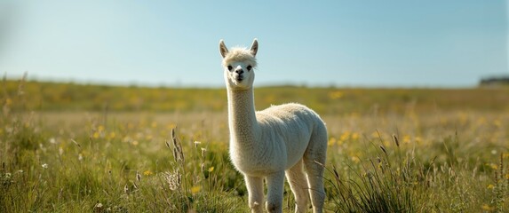 Obraz premium White alpaca on a farm