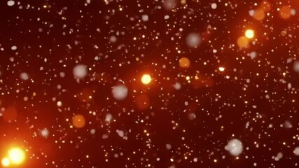 A vibrant red background with floating white particles and orange lights viewed from a straight-on perspective - Powered by Adobe